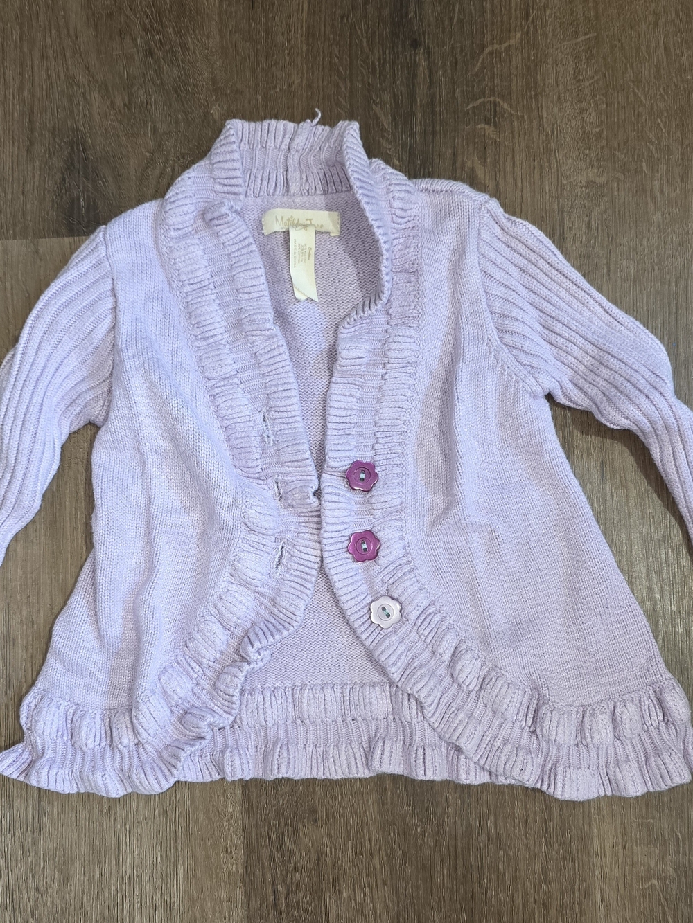 Matilda Jane Lavender Ruffle Cardigan with Pink Buttons